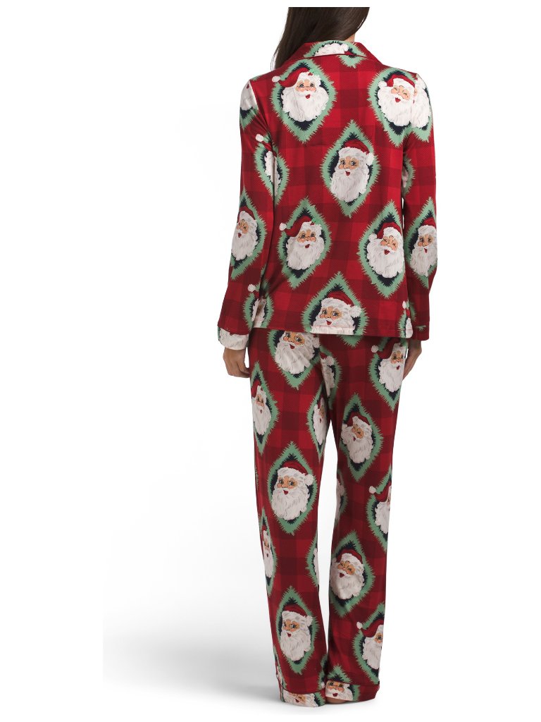 Chelsea Peers Santa Print Notch Collar Pajama Set 2pc Red Christmas Pjs Nwt — image 2 of 2